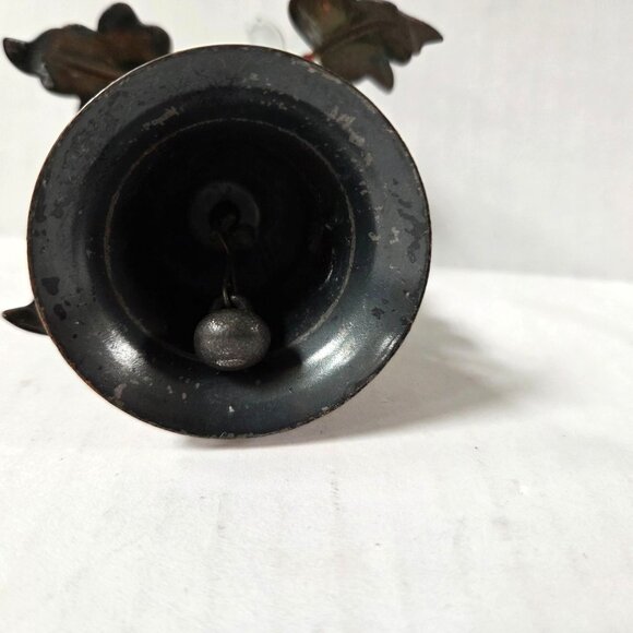 Vintage Bovano of Cheshire Enamel Bell Orange Flowers Green Leaves 4" Tall - Picture 8 of 8